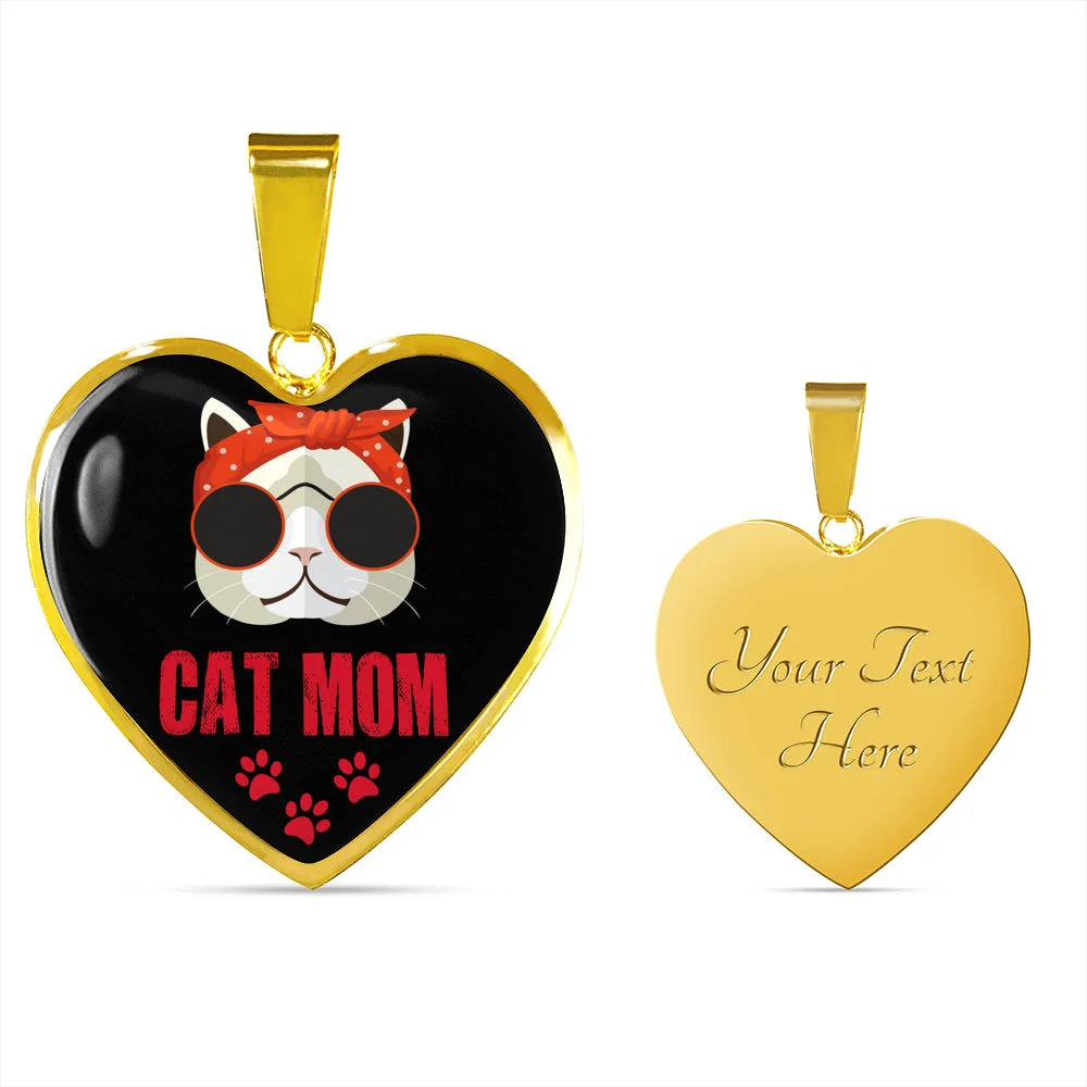 Cat Lover Necklace Cat Mom Pink Personalized Engraved Gold Heart Necklace Custo